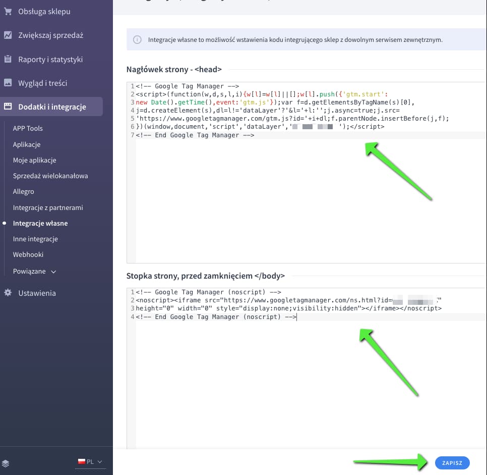 Integracja Shoper z Google Tag Manager